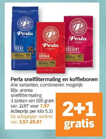 Albert Heijn Perla snelfiltermaling en koffiebonen aanbieding