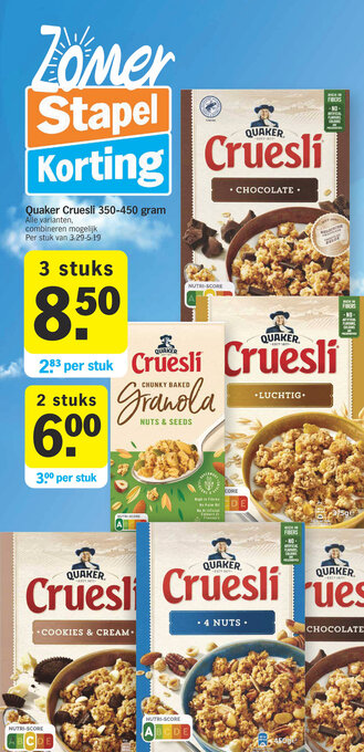 Albert Heijn Quaker Cruesli 350-450 gram aanbieding