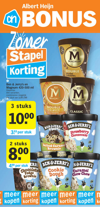 Albert Heijn Ben & Jerry's en Magnum 420-500 ml aanbieding