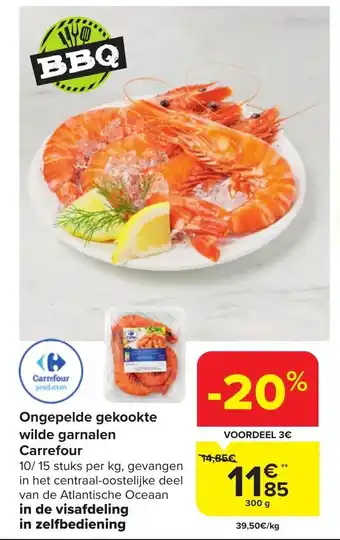 Carrefour Market Ongepelde gekookte wilde garnalen aanbieding