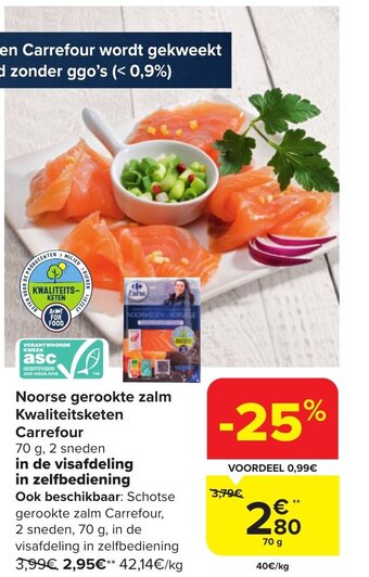 Carrefour Market Noorse gerookte zalm Kwaliteitsketen in de visafdeling in zelfbediening aanbieding