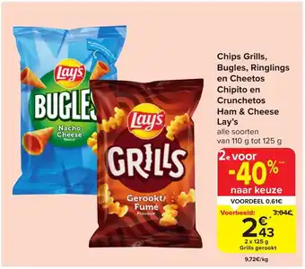 Chips Grills, Bugles, Ringlings en Cheetos Chipito en Crunchetos Ham & Cheese Lay's