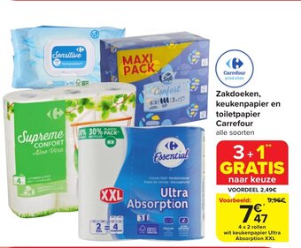 Carrefour Market Zakdoeken, keukenpapier en toiletpapier aanbieding