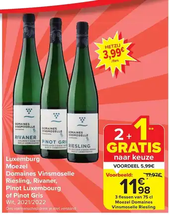 Carrefour Market Luxemburg Moezel Domaines Vinsmoselle Riesling, Rivaner, Pinot Luxembourg of Pinot Gris aanbieding