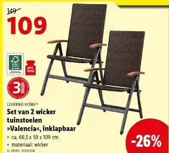 Lidl LIVARNO HOME Set van 2 wicker tuinstoelen valencia, inklapbaar aanbieding