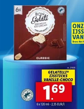 Lidl GELATELLI IJSSTICKS VANILLE-CHOCO aanbieding