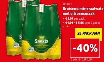 Lidl SASKIA Bruisend mineraalwater met citroensmaak aanbieding