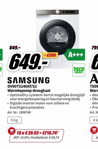 SAMSUNG DV90T5240AT/S2 Warmtepomp droogkast