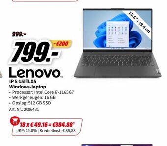 MediaMarkt Lenovo IP 5 15ITL05 Windows-laptop aanbieding