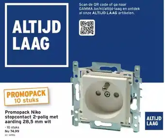 GAMMA Promopack niko stopcontact 2-polig met aarding 28,5 mm wit aanbieding