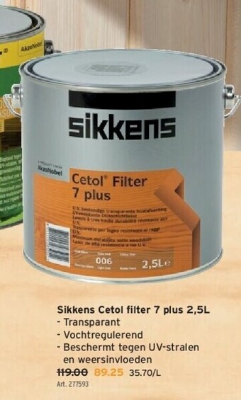 GAMMA Sikkens cetol filter 7 plus 2,5L aanbieding