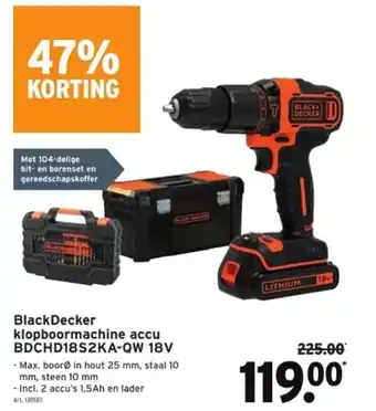 GAMMA Blackdecker klopboormachine accu BDCHD18S2KA-QW 18V aanbieding