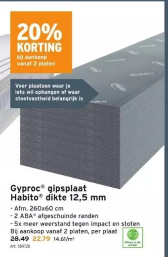 GAMMA Gyproc® gipsplaat habito® dikte 12,5 mm aanbieding