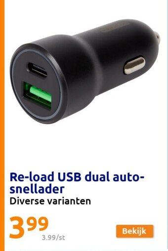 Action Re-load USB dual auto-snellader aanbieding