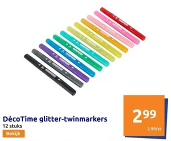 Action Décotime glitter-twinmarkers aanbieding