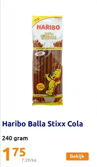 Action Haribo Balla Stixx Cola 240 gram aanbieding