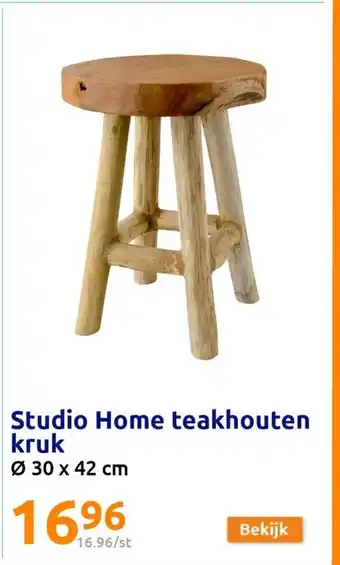 Action Studio Home teakhouten kruk Ø 30 x 42 cm aanbieding