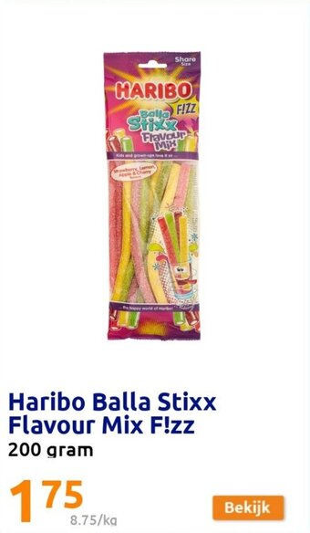 Action Haribo Balla Stixx Flavour Mix F!zz 200 gram aanbieding