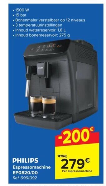 Carrefour PHILIPS Espressomachine EP0820/00 aanbieding