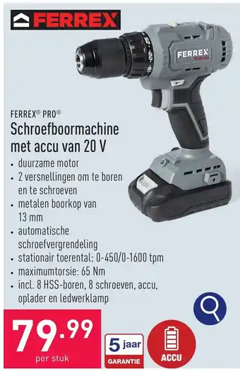 ALDI Schroefboormachine met accu van 20 V aanbieding