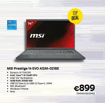 CompuDeals MSI Prestige 14 EVO A12M-021BE aanbieding