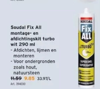 GAMMA Soudal Fix All montage- en afdichtingskit turbo wit 290 ml aanbieding