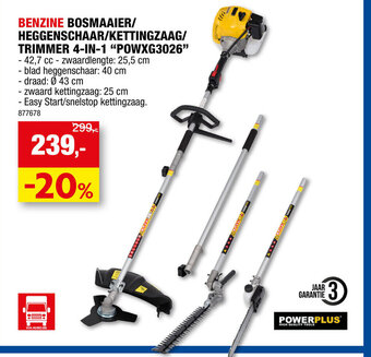 Hubo Benzine bosmaaier/ heggenschaar/kettingzaag/ trimmer 4-in-1 “powxg3026” aanbieding
