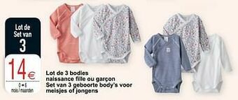 Cora Lot de 3 bodies naissance fille ou garçon set van 3 geboorte body’s voor meisjes of jongens aanbieding