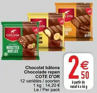 Cora Chocolat bâtons chocolade repen cote d’or aanbieding
