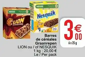 Cora Barres de céréales graanrepen lion ou - of nesquik aanbieding