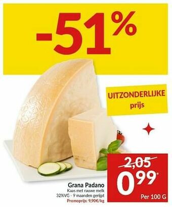 Intermarché Grana padano kaas met rauwe melk aanbieding