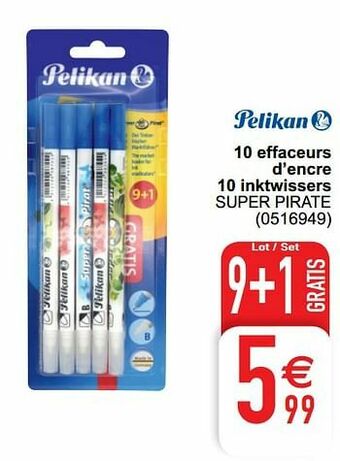 Cora 10 effaceurs d’encre 10 inktwissers super pirate aanbieding