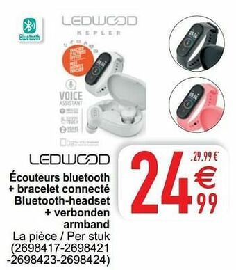 Ledwood écouteurs bluetooth + bracelet connecté bluetooth-headset + verbonden armband