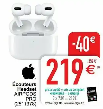 Cora Apple écouteurs headset airpods pro aanbieding