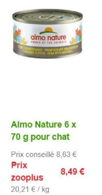 Zooplus Almo Nature 6 x 70 g pour chat aanbieding