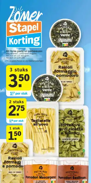 Albert Heijn Ah verse pasta en pastasauzen 3 stuks aanbieding
