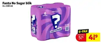 Kruidvat Fanta No Sugar blik 6 x 330 mL aanbieding