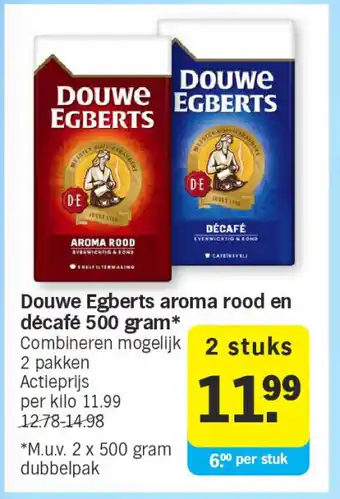 Albert Heijn Douwe egberts aroma rood en décafé 500 gram* aanbieding