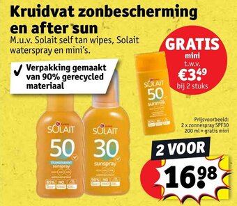 Kruidvat Kruidvat zonbescherming en after sun, 2 x zonnespray SPF30 200 ml + gratis mini aanbieding