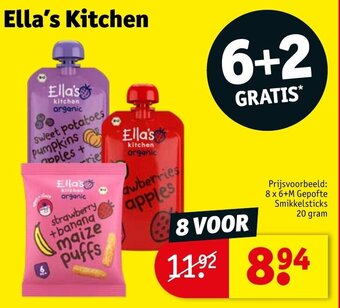 Kruidvat Ella's Kitchen Prijsvoorbeeld: 8 x 6+M Gepofte Smikkelsticks 20 gram aanbieding