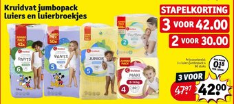 Kruidvat Kruidvat jumbopack luiers en luierbroekjes Prijsvoorbeeld: 3 x luiers jumbopack 4 80 stuks aanbieding