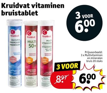 Kruidvat Kruidvat vitaminen bruistablet, 3 x Multivitaminen. en mineralen bruis 20 stuks aanbieding