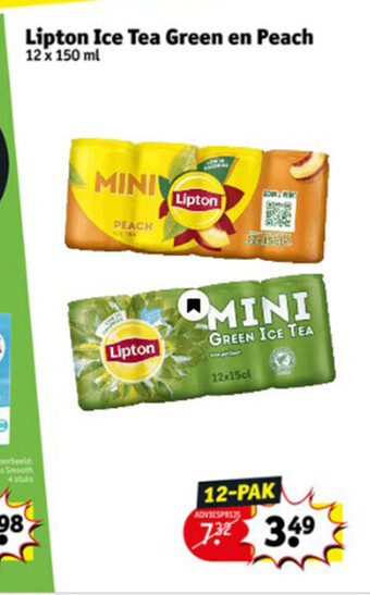 Kruidvat Lipton ice tea green en peach 12 x 150 ml aanbieding