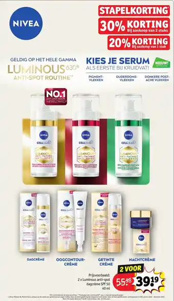 Kruidvat Prijsvoorbeeld: 2 x Luminous anti-spot dagcrème SPF 50, 40 ml aanbieding
