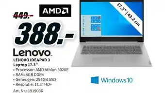 MediaMarkt Lenovo ideapad 3 laptop 17.3" aanbieding