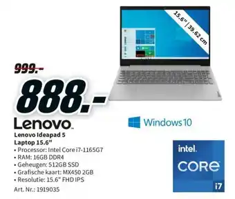 MediaMarkt Lenovo Ideapad 5 Laptop 15.6" aanbieding