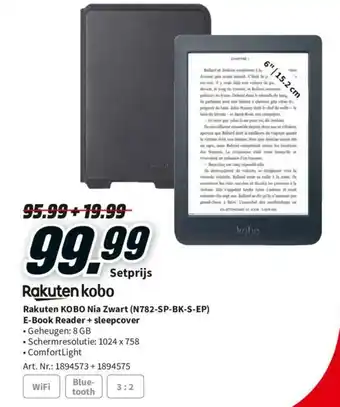MediaMarkt Rakuten Kobo Nia Zwart (N782-SP-BK-S-EP) E-Book Reader + sleepcover 6" aanbieding