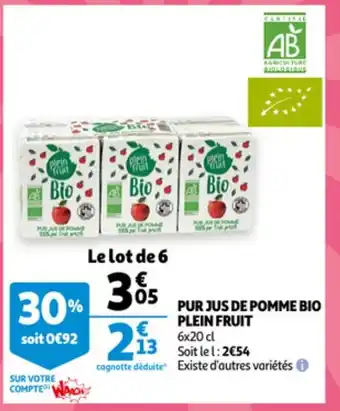 Auchan Pur Jus De Pomme Bio Plein Fruit aanbieding