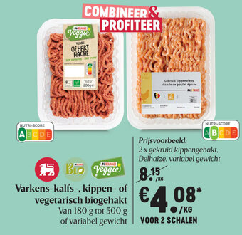Delhaize Varkens-kalfs-, kippen- of vegetarisch biogehakt aanbieding
