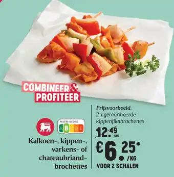 Delhaize Kalkoen-, kippen-, varkens- of chateaubriand- brochettes aanbieding